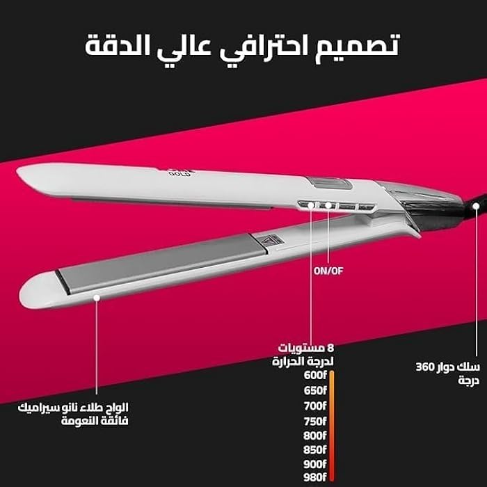 Hair Straightener, Ceramic Flat Iron 35W - Salon Quality Styling with 980°F Heat, Perfect for Curly & Straight Hair, Fast Heating, 360° Rotating Cord, (White) - Image 3